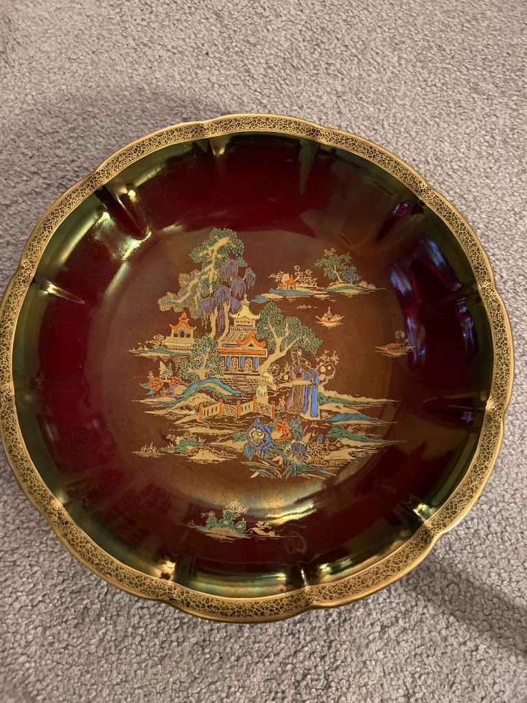 CROWN DEVON RED LUSTRE SHALLOW BOWL