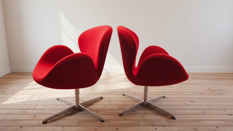 2 x Original Fritz Hansen Swan Chairs by Arne Jacobsen – Red – Designer Lounge Chairs