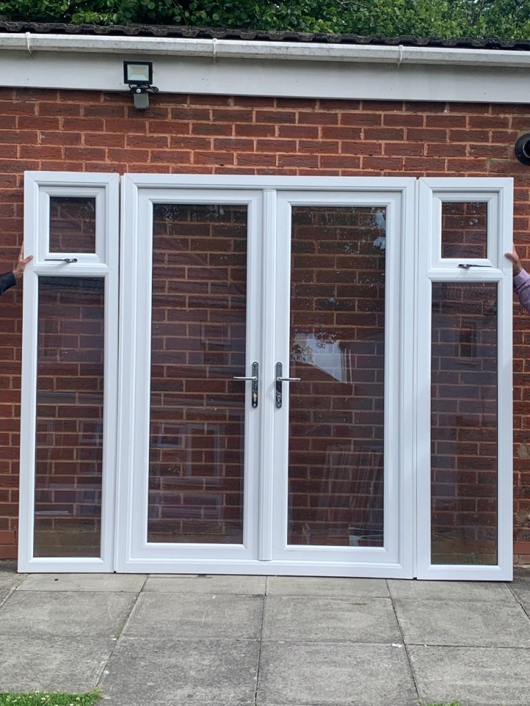 UPVC DOUBLE GLAZED FRENCH PATIO DOOR & DETACHABLE SIDE PANELS 248CM WIDE 208cm HIGH  Can Deliver