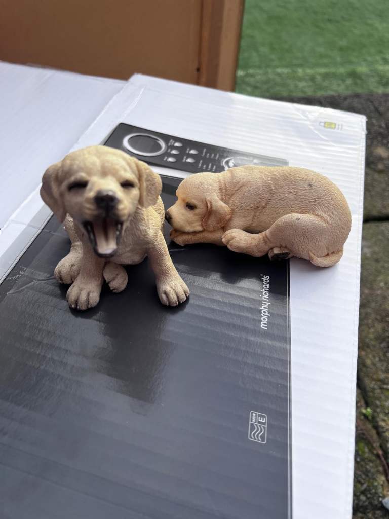 Pair of Golden Labrador Puppy Figurines – Good Condition