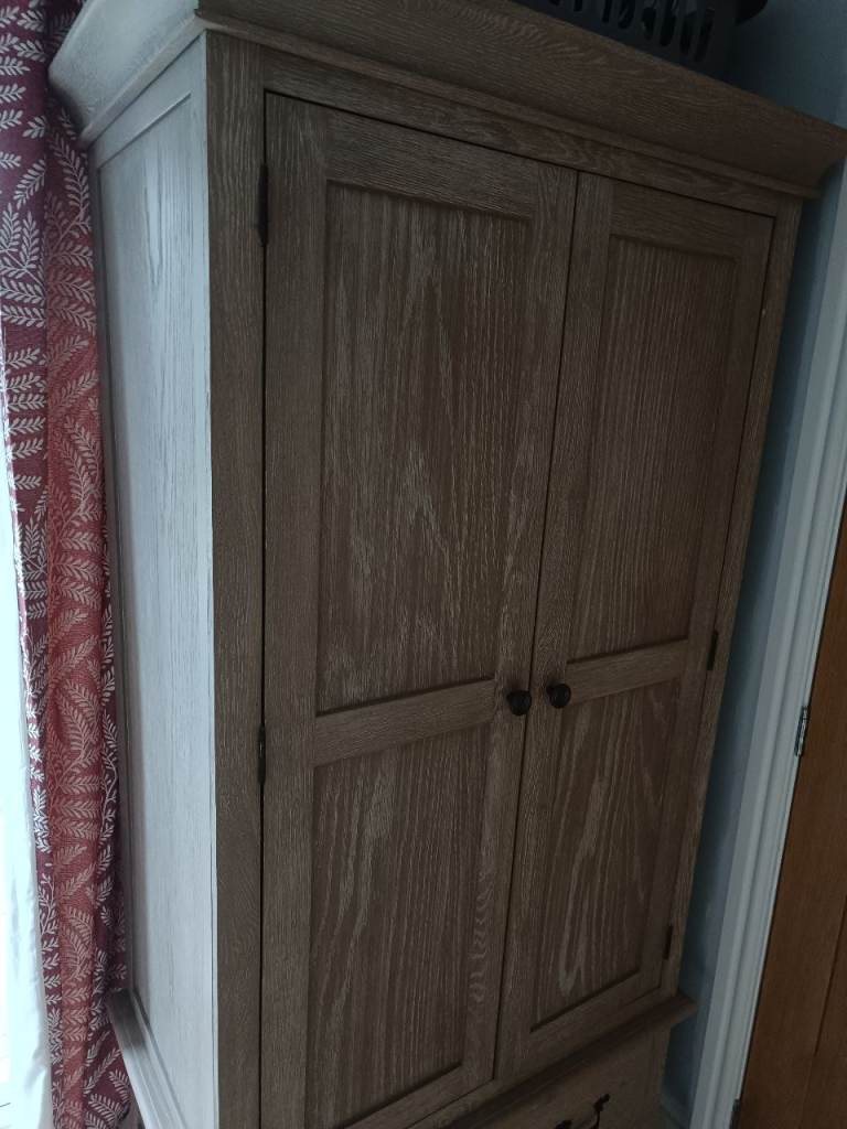 French limed oak double wardrobe 