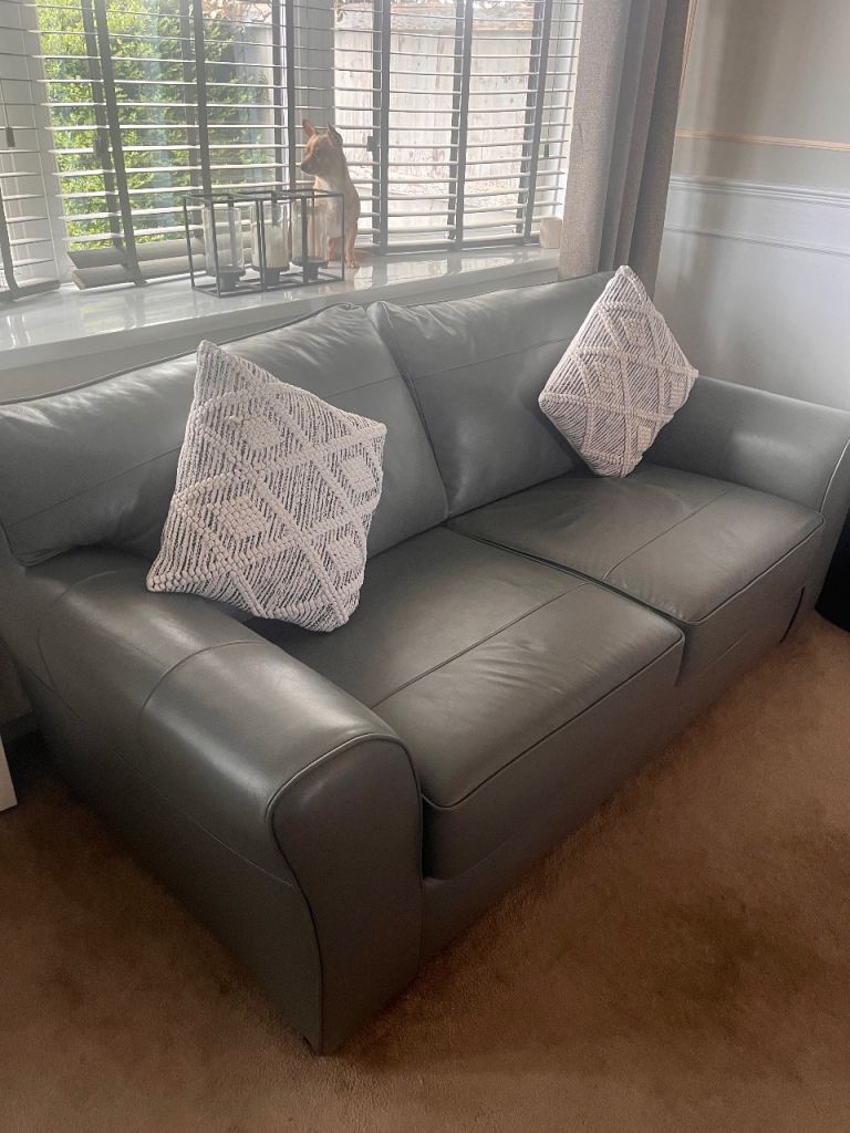 Next Michigan Leather 2 Seater Sofa - Columbia French Grey