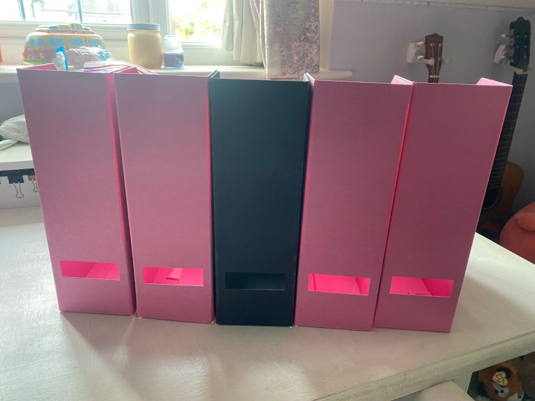 4 Pink & 1 Black A4 Cardboard File Boxes