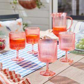 24 x pink ribbed acrylic wine glasses
