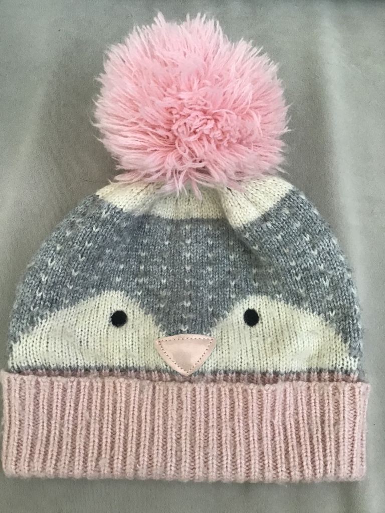 Girls ‘George’ Winter Beanie Pompom Hat, Penguin, Ages 4-8 Years