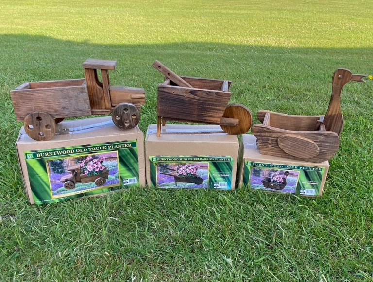 Burntwood Planters x 3 Old Truck, Wheelbarrow and Duck New In Boxes