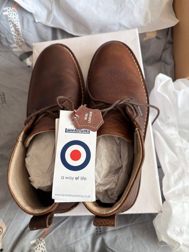 Lambretta Mens Leather Boots – Brown, Brand New