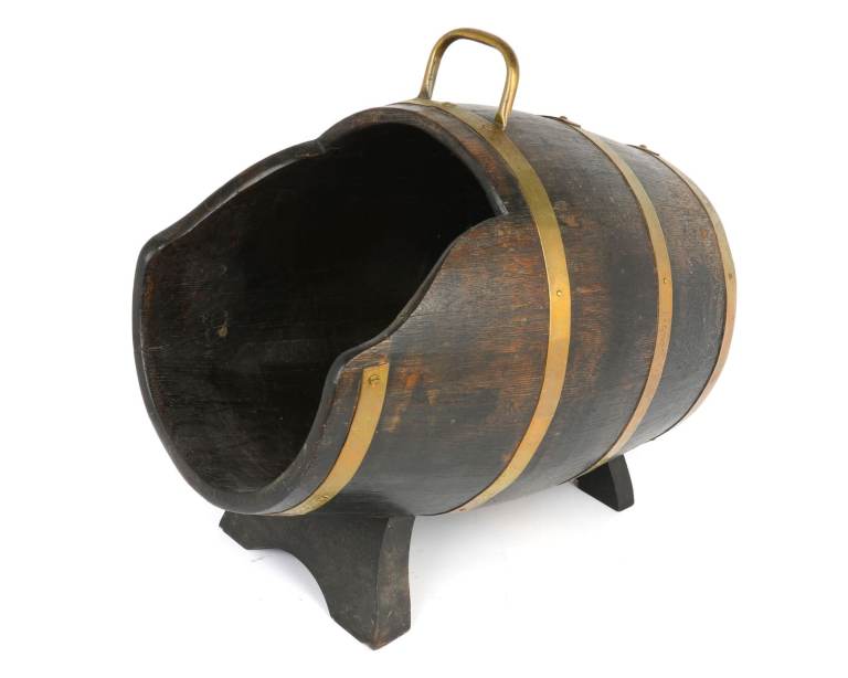 Antique Oak & Copper Coopered Barrel Log/Coal Bucket