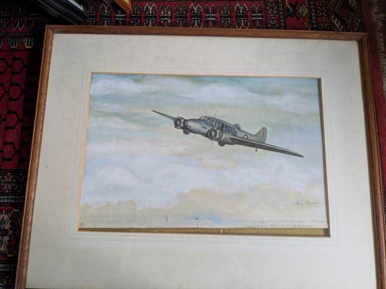 Large Vintage Wooden Framed RAF Avro Anson WW2 Aircraft Scene 72 x 57 cm 