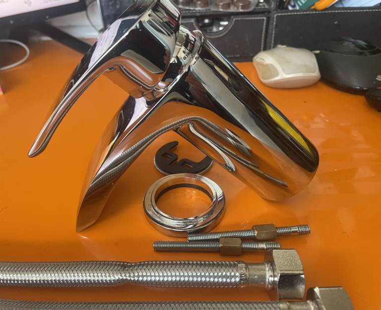 Modern Chrome Mixer Tap with Hoses – Good Condition