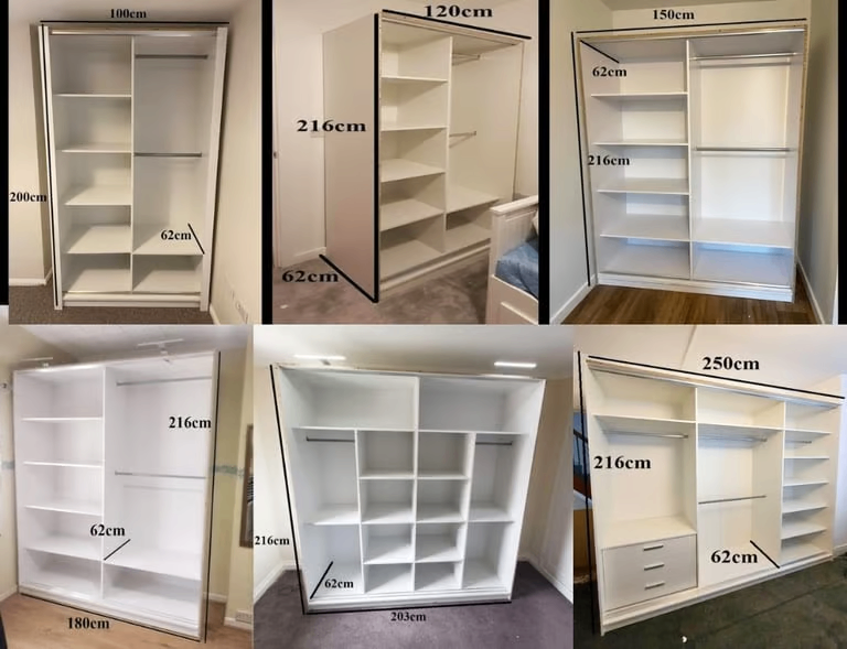 ⚡🌟Brand New High Gloss 2 or 3 Doors Sliding Wardrobe with Mirrors, Drawers, LED Light included