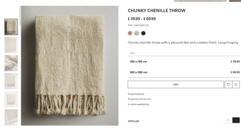 Chunky chenille throw used from Zara home