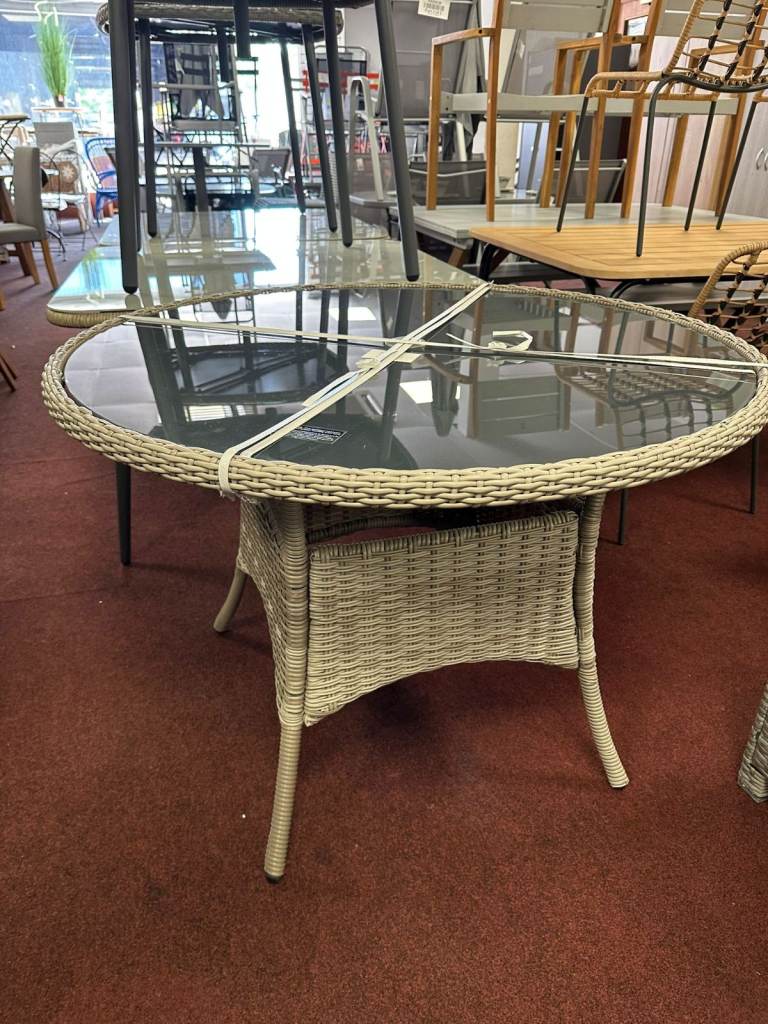 Grey Round Rattan Style Dining Table