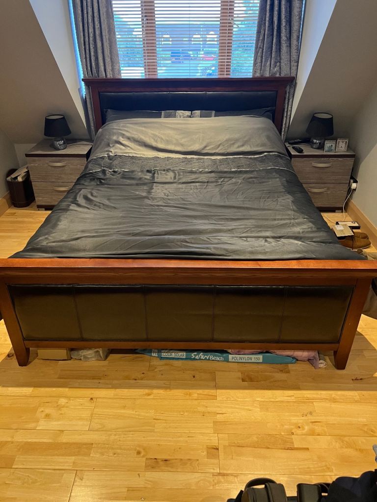 King Size Bed Frame with Faux Leather Headboard and Footboard