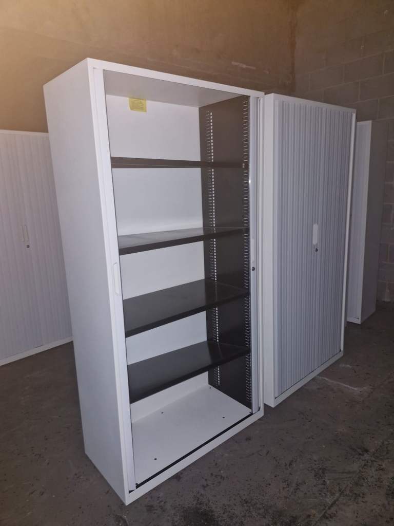 Light grey tall Tambour cupboards file cabinets (10 available)