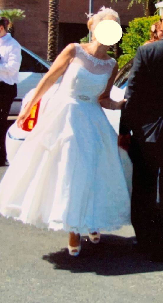 image for Tea length ivory wedding dress, size 16 UK