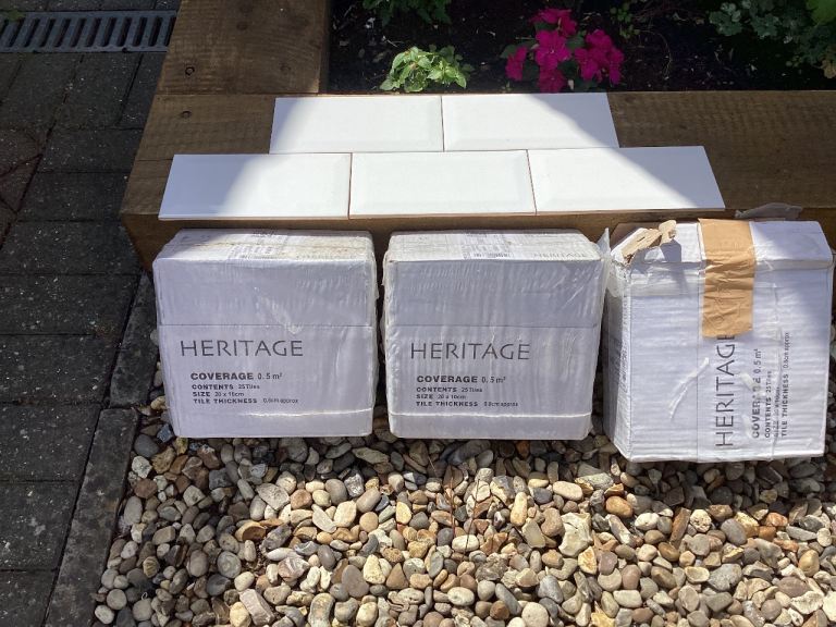 Heritage White Ceramic Wall Tiles - 3 Boxes, New