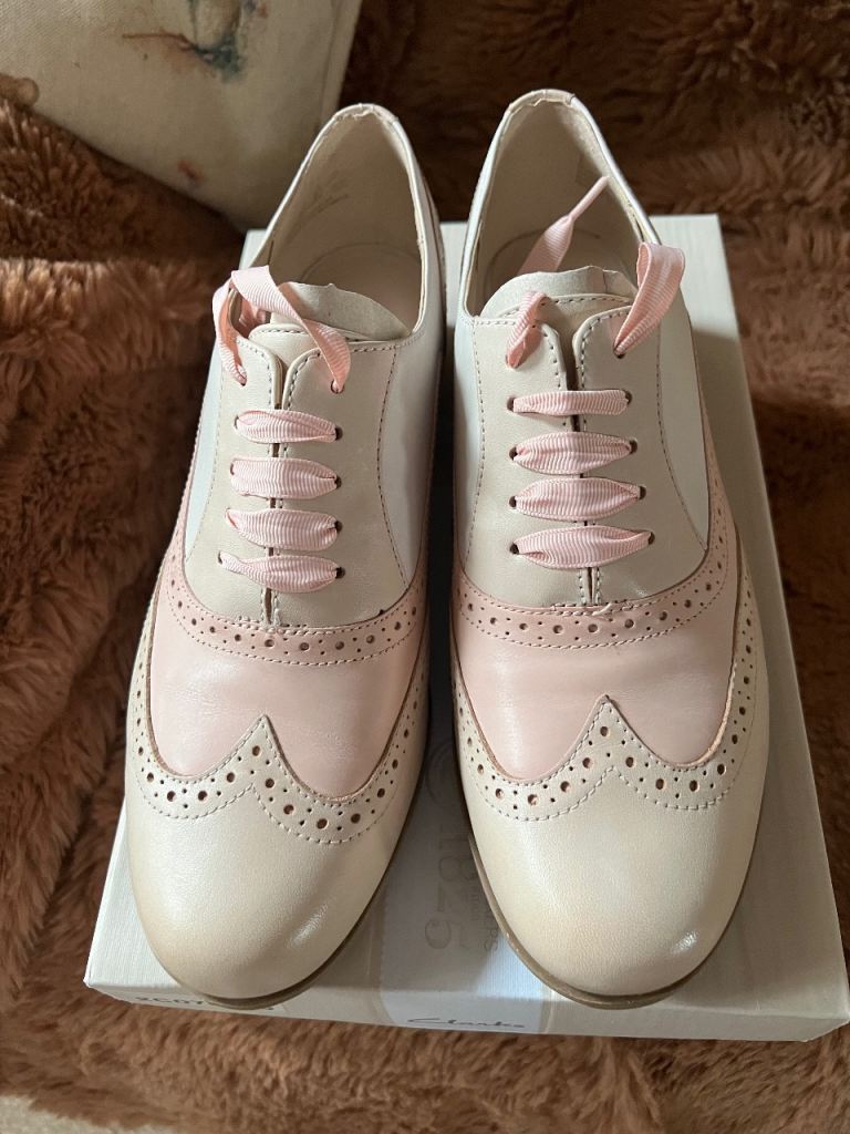 Clarks Hamble Oak Brogues - Pink/Cream, Size 6, Good Condition
