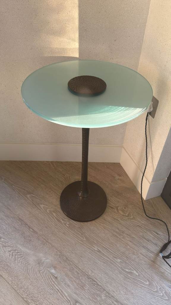 2x Aquamarine, Glass Topped Side Tables