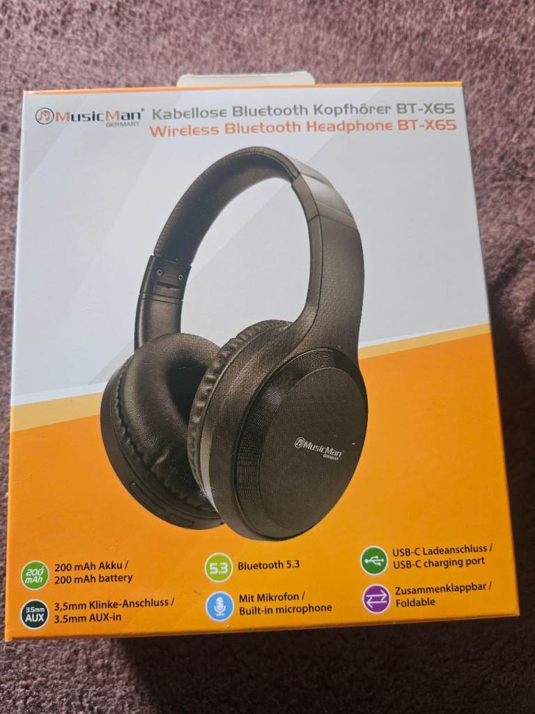 Music Man BT-X65 Wireless Bluetooth Headphones - NEW