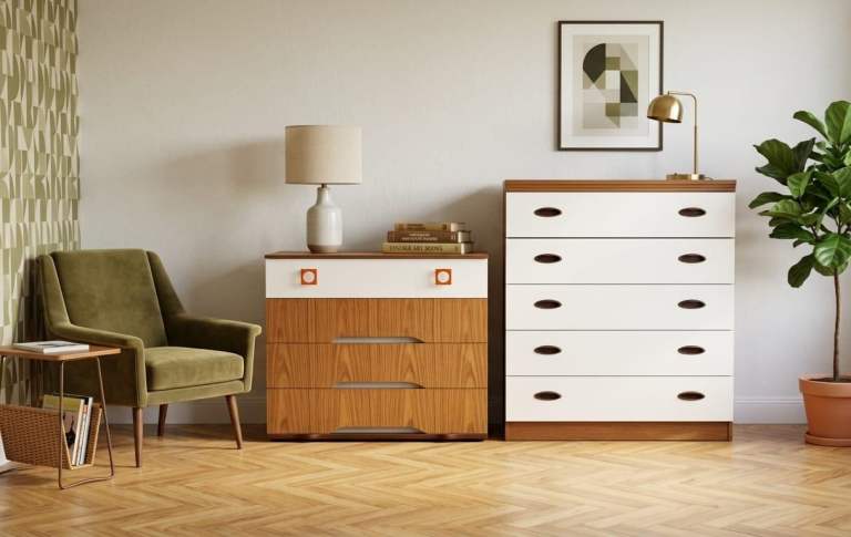 ​Curated Asymmetric Authentic Mid-Century Chest & Tallboy Set Solid Wood Detailing Dovetail Joinery