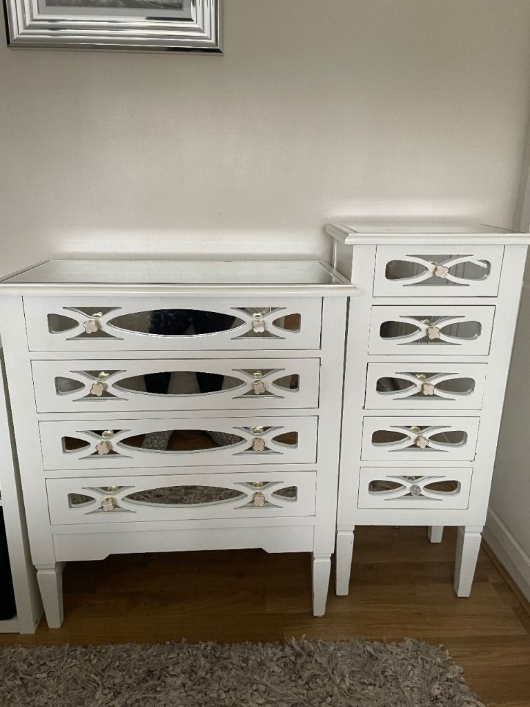 White Chest of Drawers & Tallboy Set – Good Condition