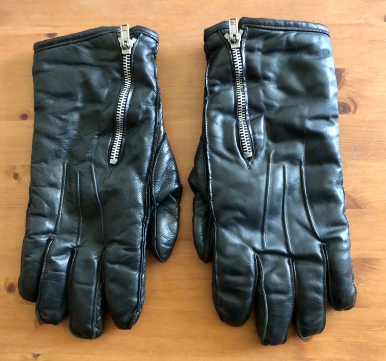 Vintage Black Leather Motorbike Gloves 