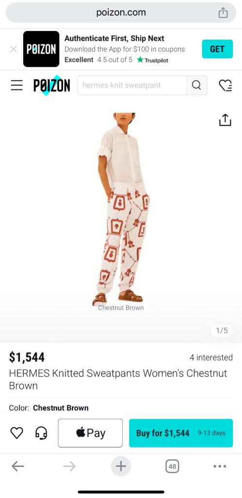 BNWT Authentic Hermès Jogging Pants Size 44 IT/Medium-Large/12UK.