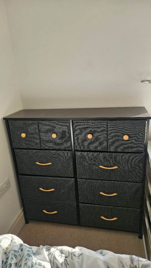 Fabric Chest of Drawers with Wooden Knobs – Good Condition
