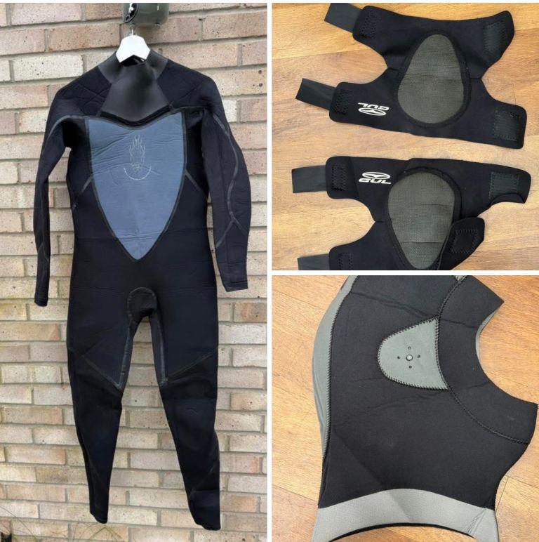 O Neill M Wetsuit, Gul Knee Pads M, Body Glove Head Cover XLG