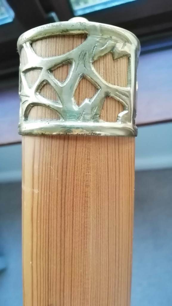 Bannister, Stair /Hand Rail, No Text Please, Quality Pine, 272cm L x 6cm with brass ends & fittings.