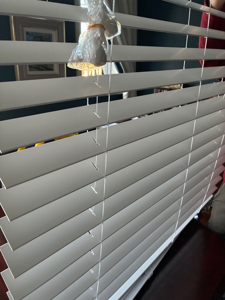 Pristine white faux wood Venetian blind brand new