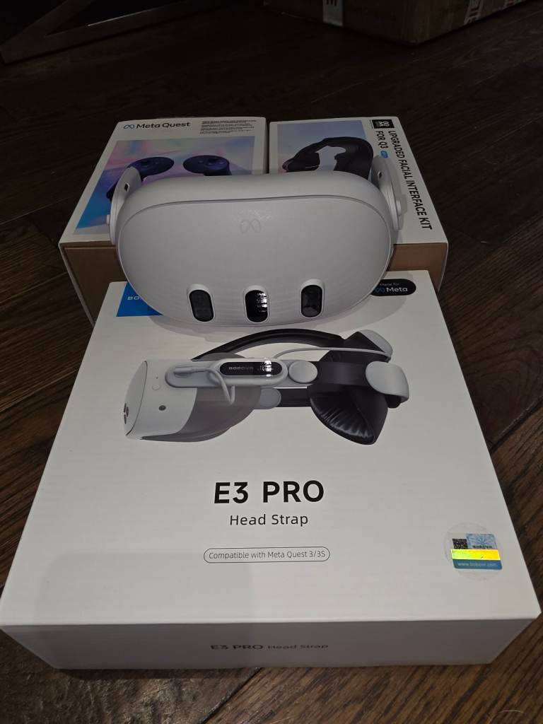 Meta Quest 3 512GB VR Headset + Touch Pro Controllers + BOBOVR E3 Pro + AMVR FC3