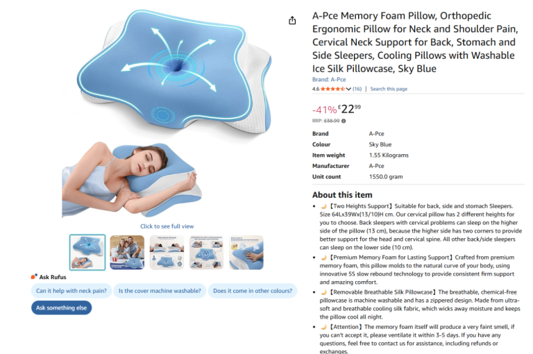 Brand New A-Pce Orthopedic Cervical Pillow - Cooling Memory Foam Neck Support - Half Price