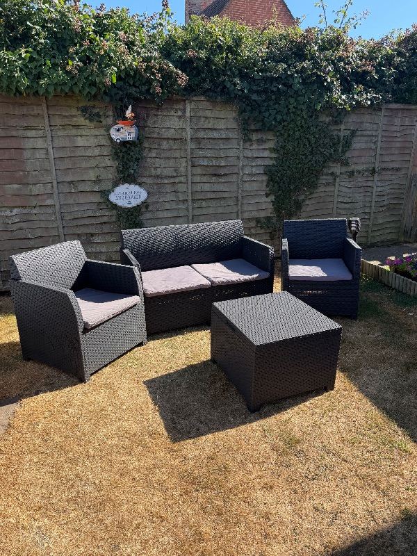 Black Rattan Garden Furniture Set with Storage Table