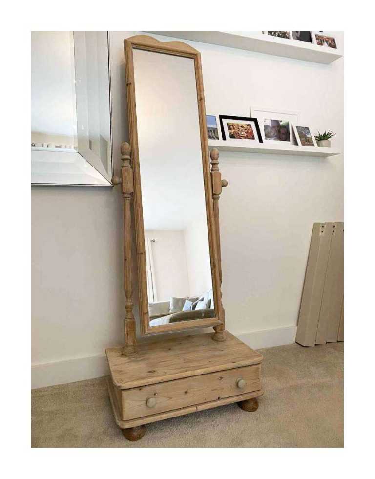 Full Length Dressing Room Cheval Mirror Antique Pine Wood Leaner Hall Bedroom Drawer Lounge RRP £395
