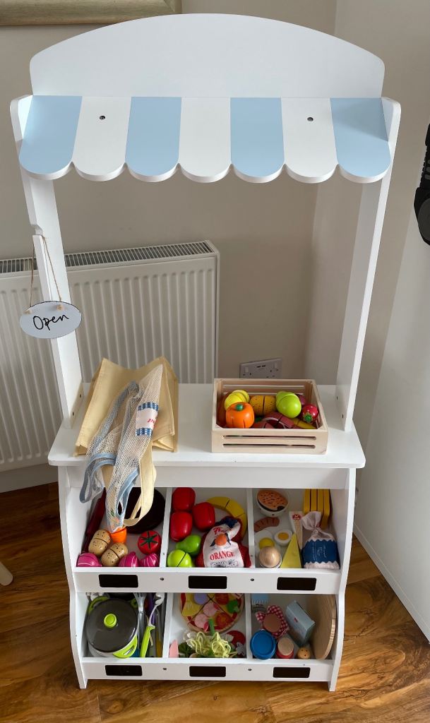 Kids Wooden Market Stall with Play Food