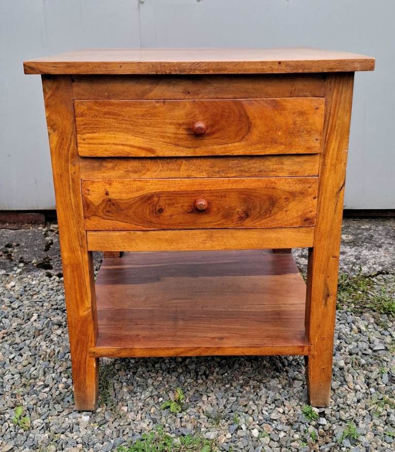Solid Wood Side Table with Two Drawers and Shelf