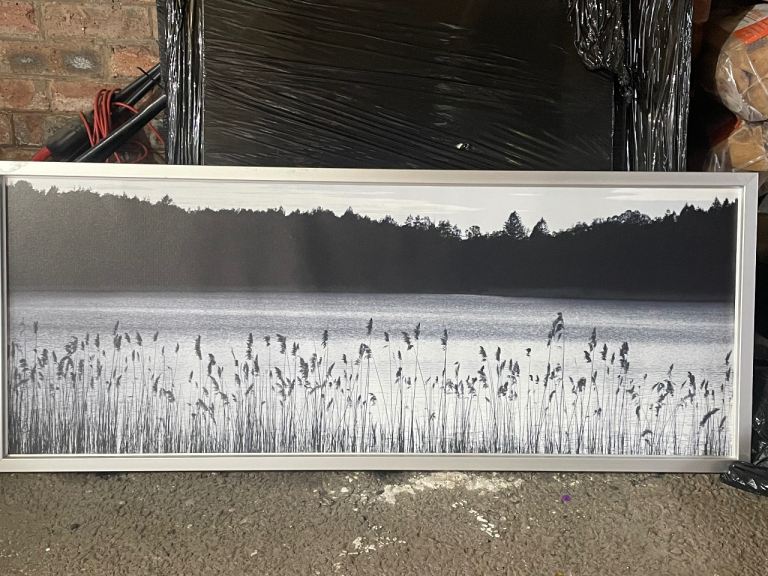 Large Black & White Lake Print in Silver Frame