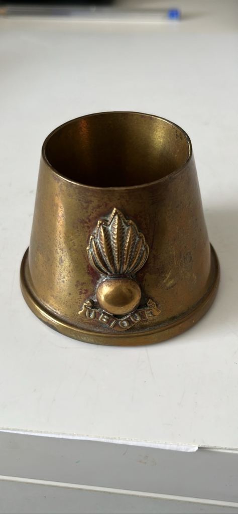 WW1 Trench Art Royal Artillery Ubique Badged Brass Inkwell