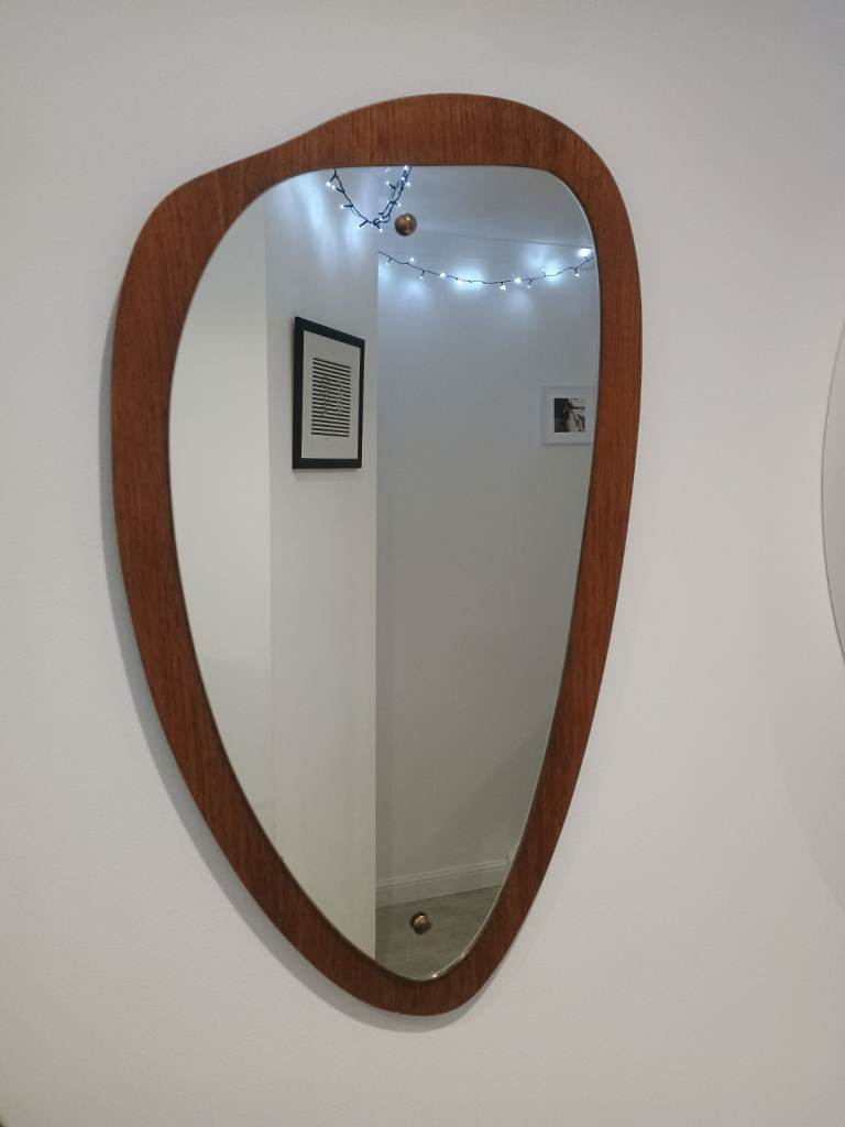 Vintage Mid Century Asymmetrical Teak Wall Mirror Scandi Danish Style Retro 