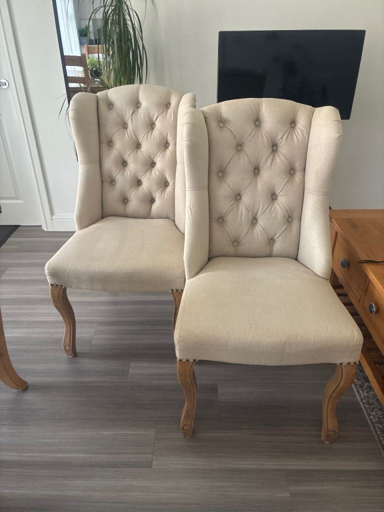 Pair of Cream Tufted Dining Chairs – Good Condition