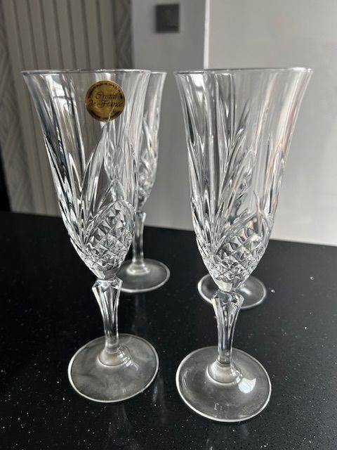 4 Tall Lead Crystal Champagne Glasses
