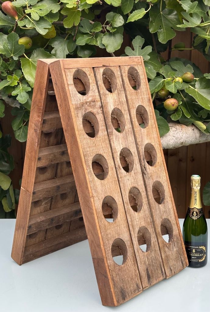 VINTAGE FRENCH OAK CHAMPAGNE RIDDLING RACK, PUPITRE, WINE RACK - 30 BOTTLE - WILL POST!