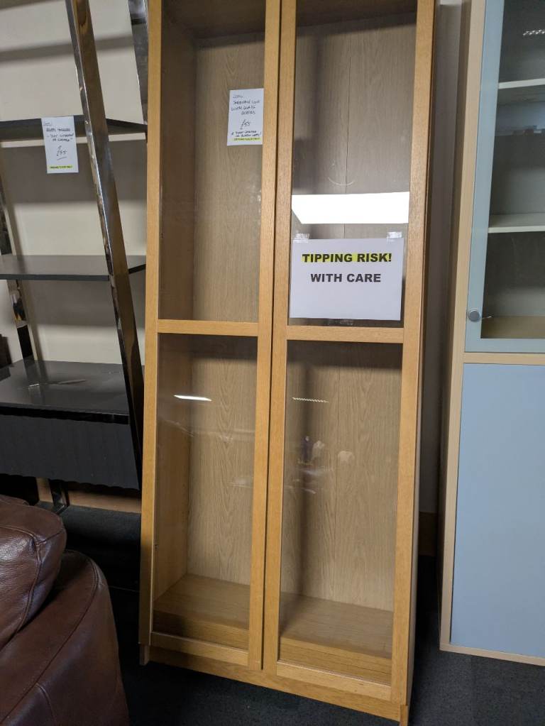 SHELVING CUPBOARD WITH GLASS DOORS