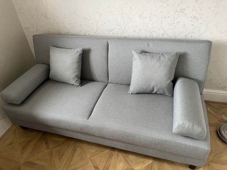 Grey Fabric Sofa Bed with Cushions – Good Condition