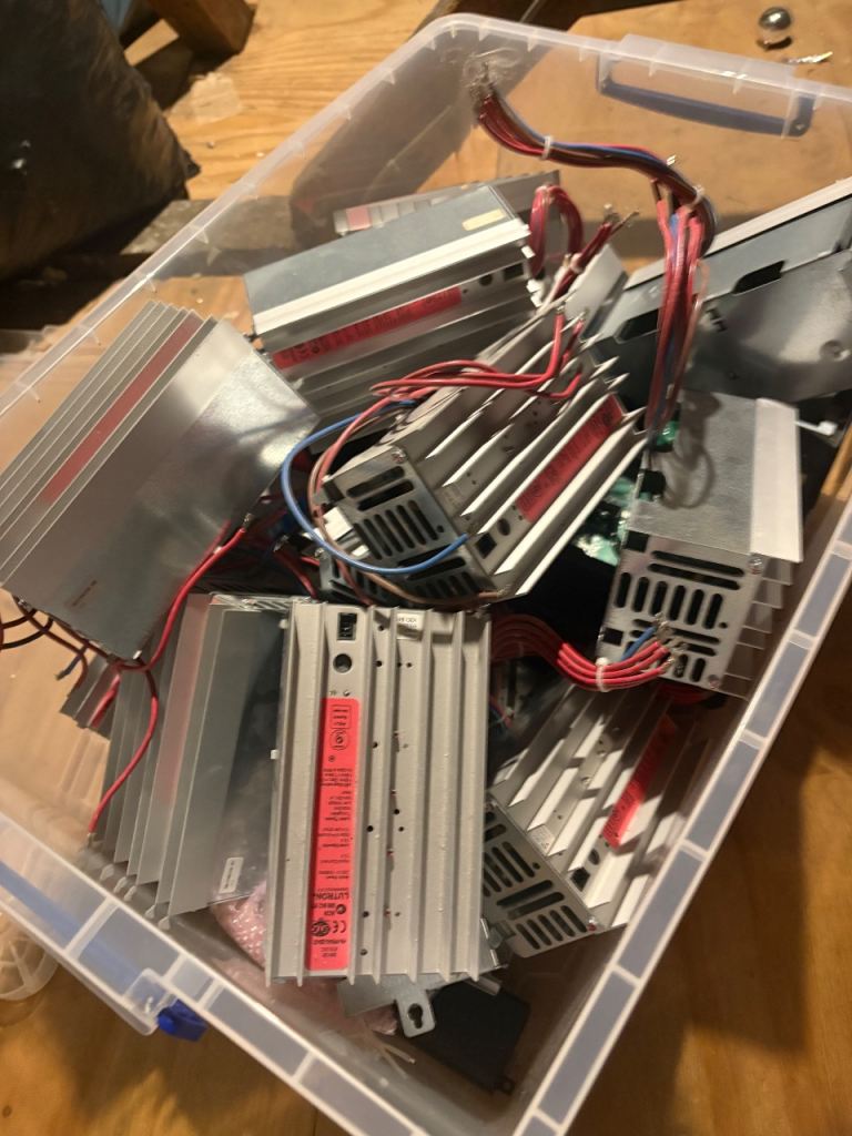 Boxes of processors and bulbs ect