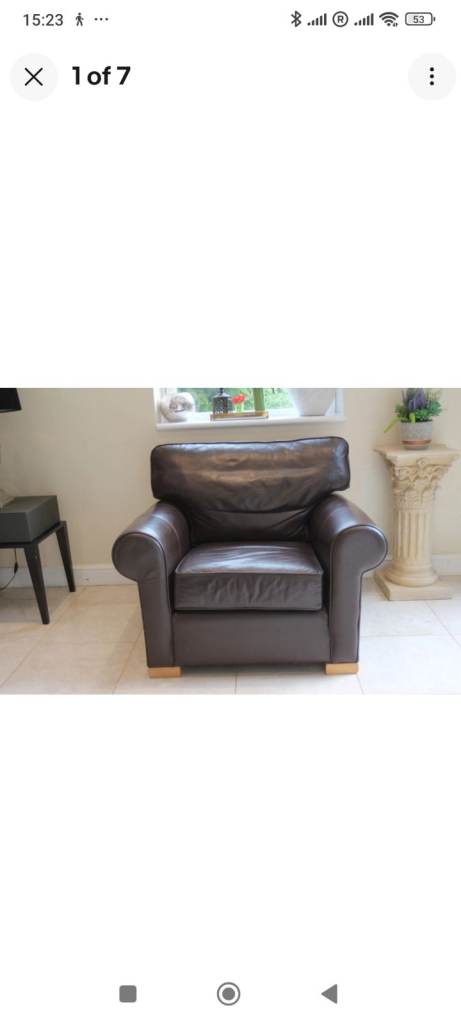 Designer Multiyork brown leather armchair sprung base good condition