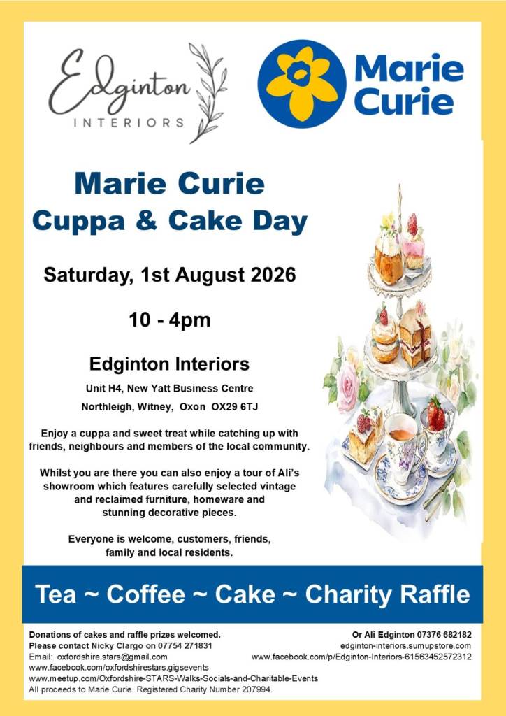 Marie Curie Cuppa & Cake Day, Saturday, 1st August 2026, 10 - 4pm