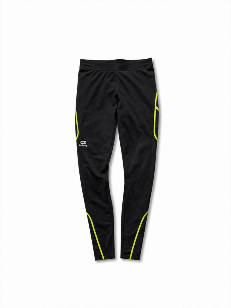 Kalenji Black Leggings Large Yellow Accents Running Gym Activewear